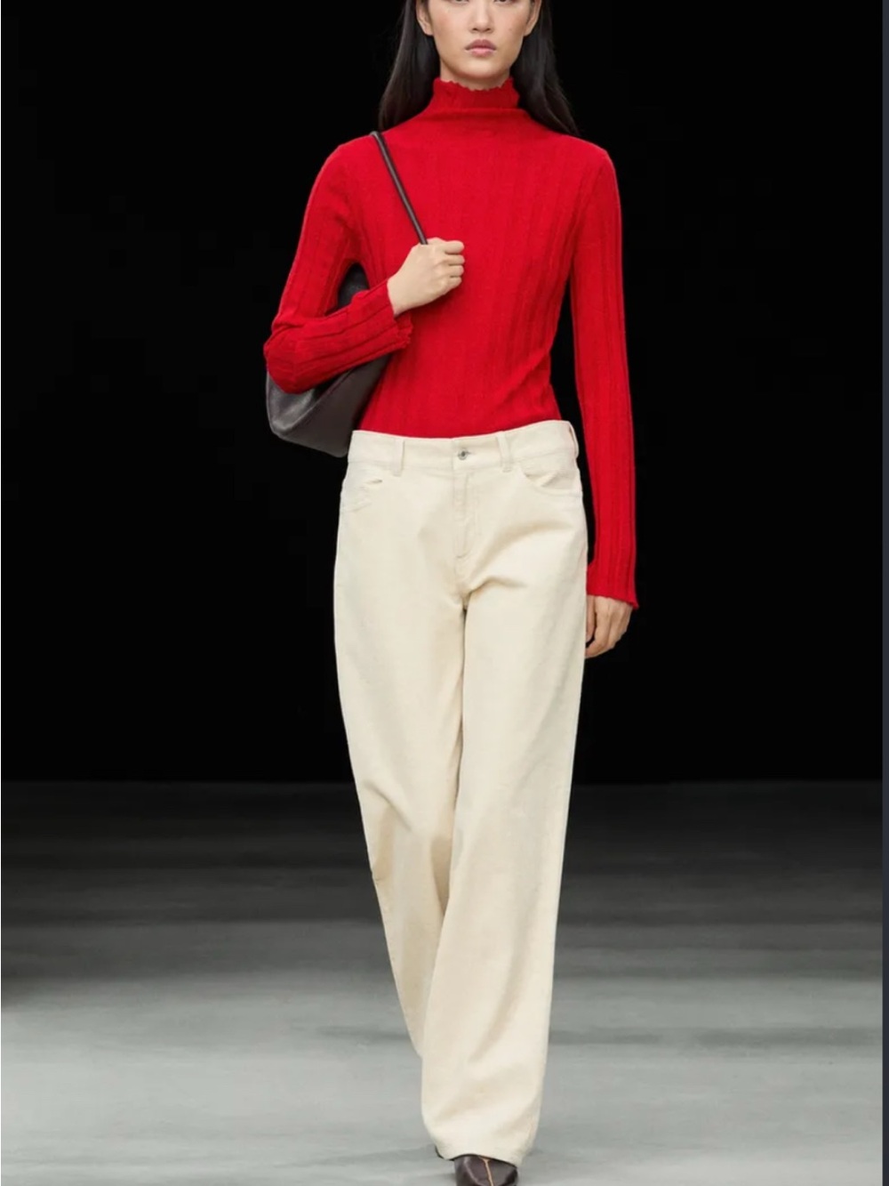 Zara Wide-Leg High-Rise Pants in Cream